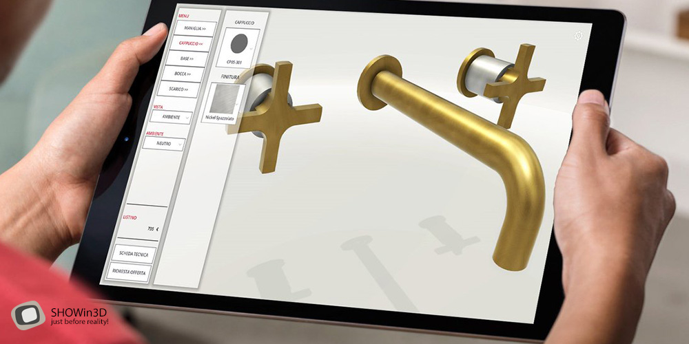 Configuratore 3D rubinetteria su tablet